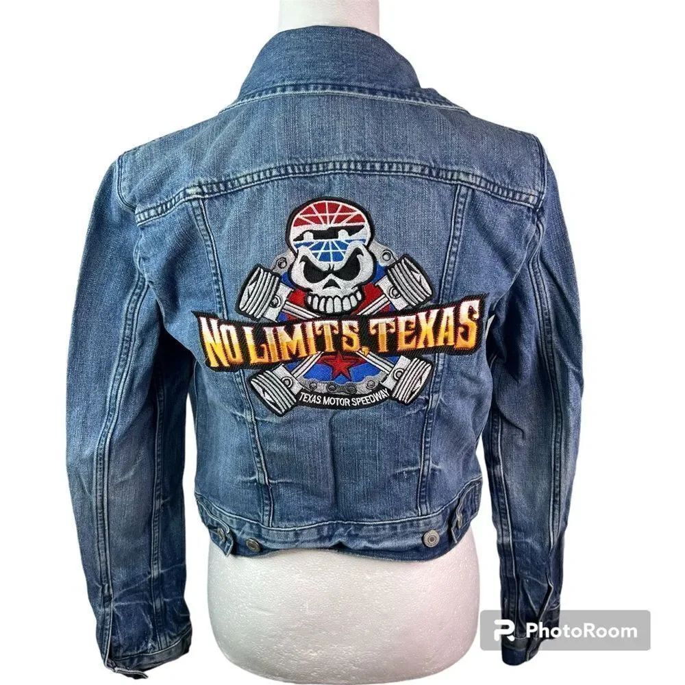 Levi Strauss Customized Texas Motor Speedway Button Up Blue Jean Jacket Sz S